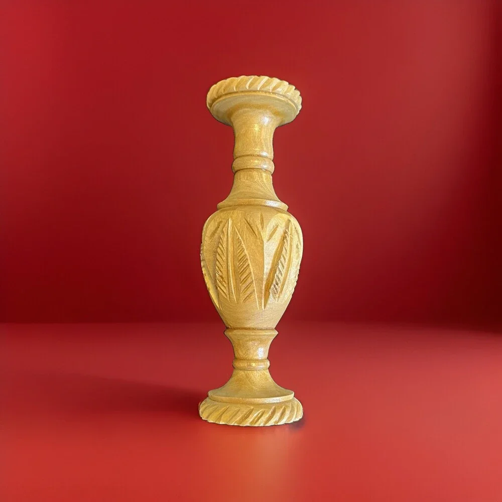 Handcrafted Jerusalem Olive Wood Vase Holy Land Bethlehem 5 7/8 In Tall